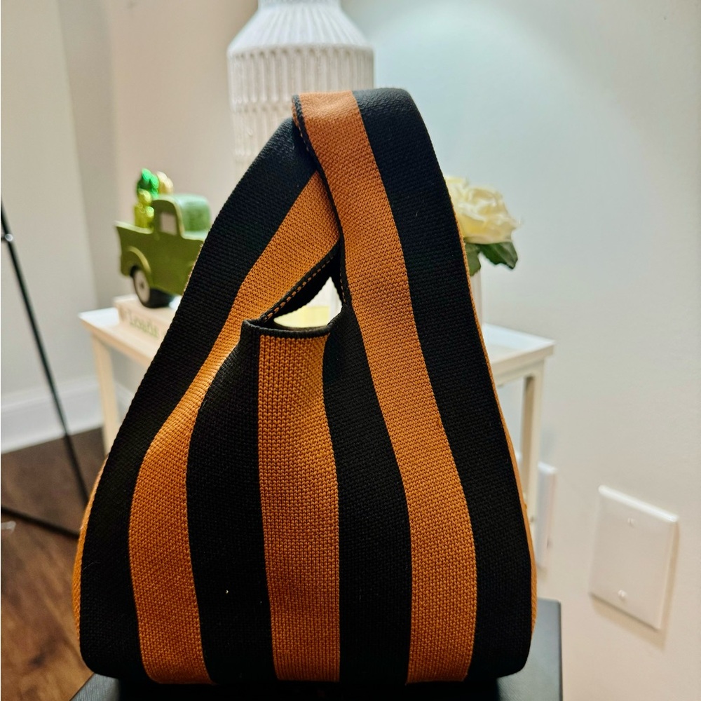 Classic knitted  black and orange striped socks bag